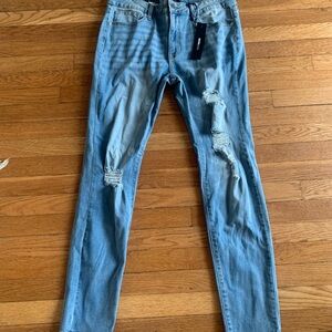 Distressed Light Blue Jeans Ripped Skinny Fit Premium Denim size 34 Fashion Nova